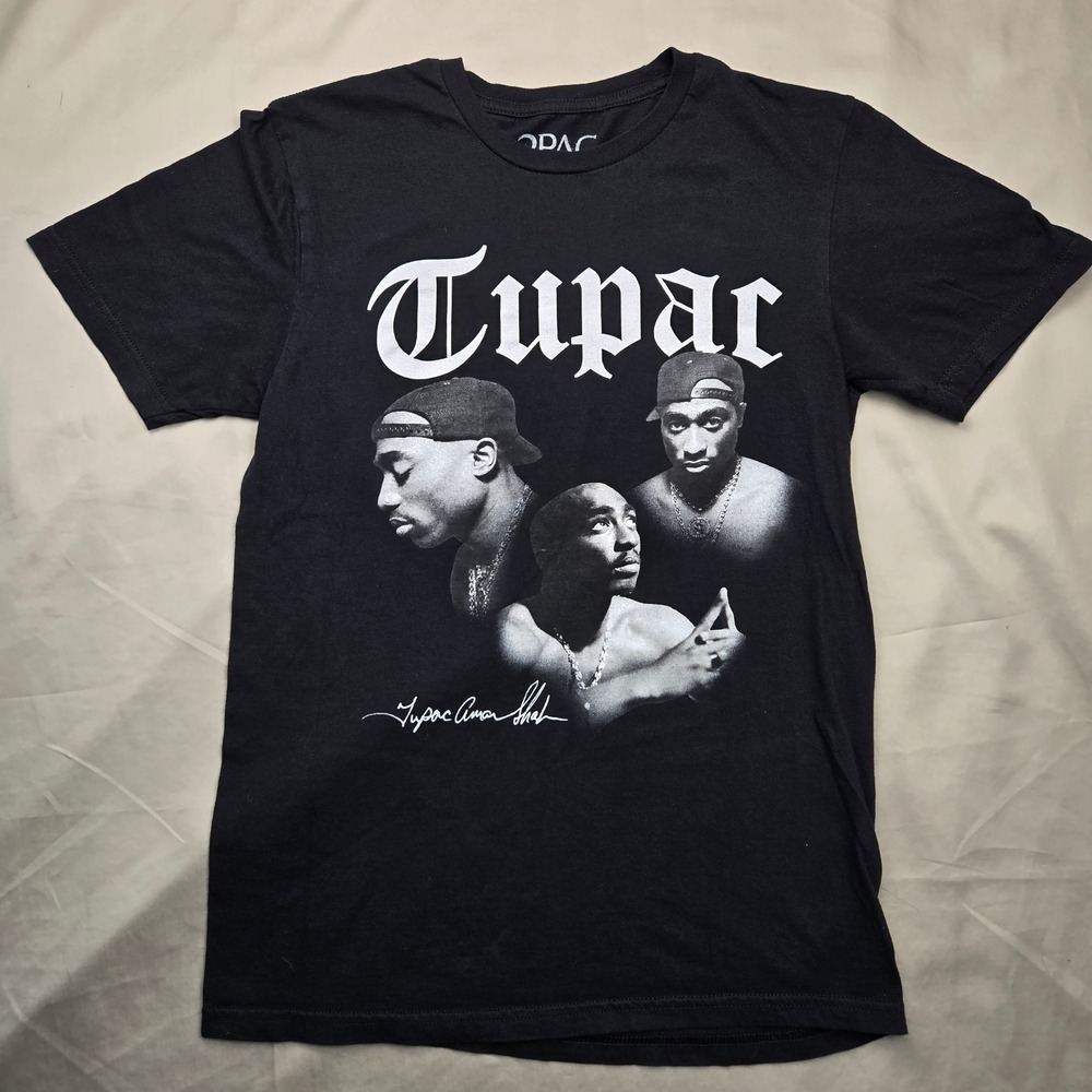 2Pac Tupac Shakur Graphic T-Shirt Mens Small Black Hip Hop Rap Tee 2024 Licensed